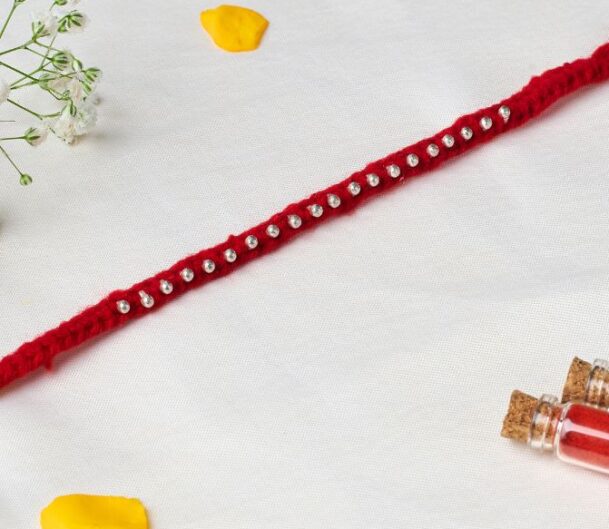 Rakshamoli 20 Silver Beads (Maroon)